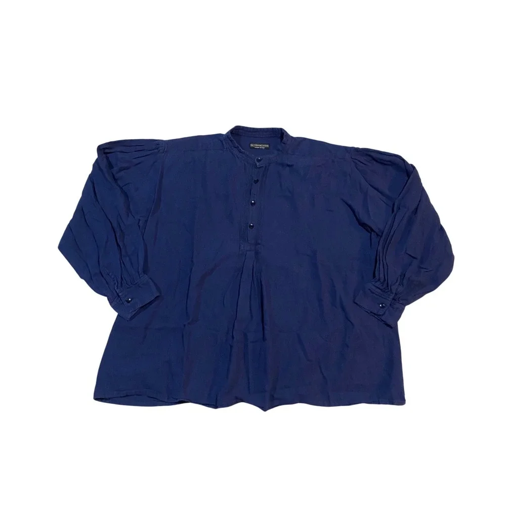 The J. Peterman Company Navy Blue Band Collar Pintuck Poet Tunic Shirt Mens